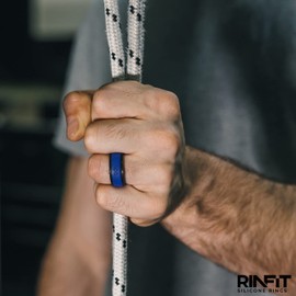 Rinfit Silicone Rings for Men 9mm Wide, 2mm Thick - Mens Rubber Wedding Bands - Infinity Ring with 2 Layers - Black & Blue, Size 10