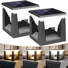 LazyBuddy Solar Post Lights Outdoor, 2 Pack Waterproof - Solar Powered LED Fence Post Cap Lights for Vinyl/Wood Posts, Patio - 3 Color Modes, Auto On/Off, Bright Modern Pillar Landscape Lighting