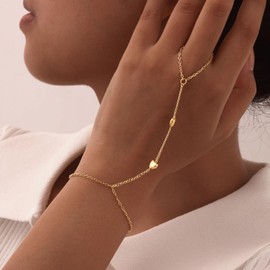 AlLEXTINA 18K Gold Hand Chain Bracelet for Women, Dainty Cubic Zirconia Bracelet and Ring Chain Body Jewelry, Gold Pearl Bracelet Link Chain, Style 3