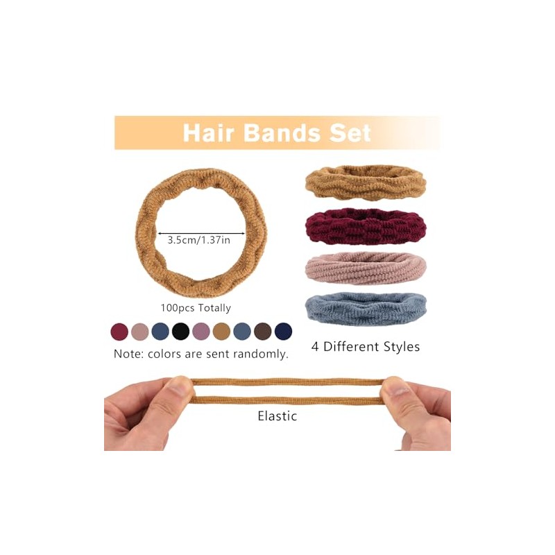 100 Pack Hair Bobbles, Elastic Hair Bands, 4 Styles