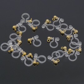 Non-Hole Earrings, Resin Parts, With King, Horizontal Ring, Vertical Ring, Gold, Hypoallergenic, Earrings, 10 Pairs 20 Pieces