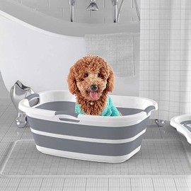 ddLUCK Multi-Functional Collapsible Pet Bathtub with Drainage Hole, 3 Handled Dog Bath Tub, Portable Indoor Outdoor Foldable Washing Tub Bathing Tub Small Pets Bathtub for Puppy Small Dogs Cats