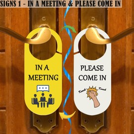 WSNIHO Office Door Hanger Sign, Do Not Disturb/In a Meeting/Away/Out of office/Welcome/Please Knock Sign- 6Pack Double Sided Office Door Tags