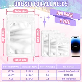 ANZNKU 300 Pcs Resealable Mylar Bags, 4x6 Inch Resealable Bags for Small Business, Smell Proof Hangover Kit Bag, Foil Zipper Pouches with Clear Window for Food Storage Party favor(White)