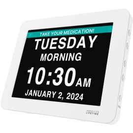 American Lifetime New 2025 Dementia Clock Large Digital Clock for Seniors, Alzeimer Clock Large Display with Custom Alarms, Clock with Day & Date for Elderly, Digital Calendar Premium White Pro
