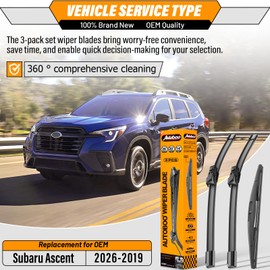 AUTOBOO 26"+20" Windshield Wipers with 14" Rear Wiper Blade Replacement for Subaru Ascent 2019 2020 2021 2022 2023 2024 2025-2026 -Original Factory Quality (Pack of 3)