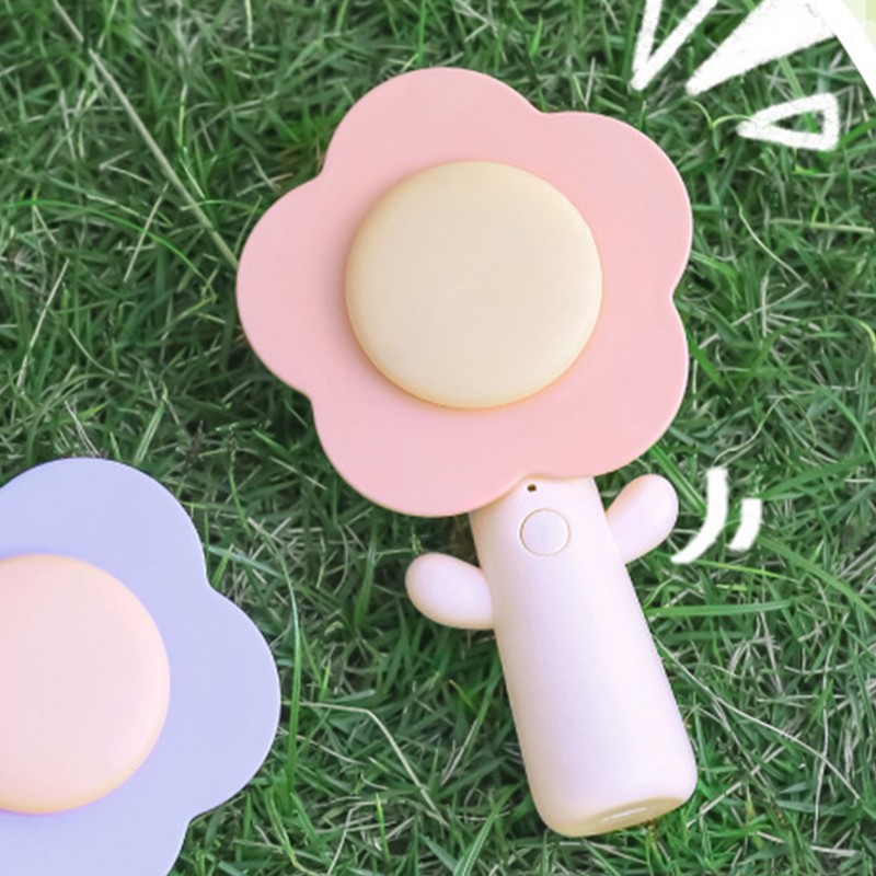 Mini Handheld Fan Cute Flower Shape Strong Wind USB Rechargeable