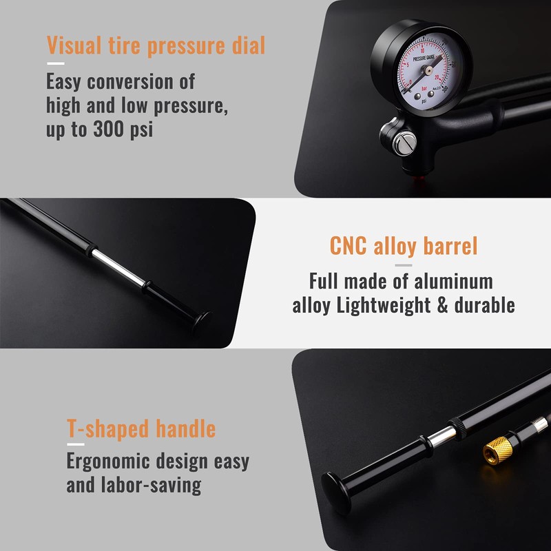 Shock Pump, [300 PSI] [Fit Presta Schrader] Diyife High Pressure