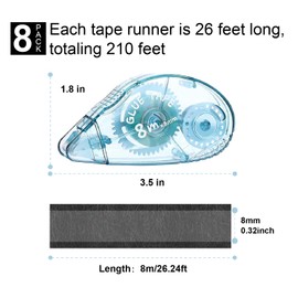 Double-Sided Tape Runner, Pack of 8, 0.31 Inches x 26 Ft Adhesive Tape Runners, Craft Supplies for Scrapbooking, Gift Wrapping, and Paper Art.