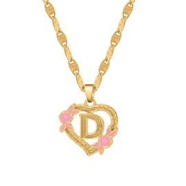 Dascus Heart Initial Necklace For Women Gold Heart Initial Letter Chain A-Z Letters Necklaces Jewelry For Women Girl Christmas Gifts (Gold-D)