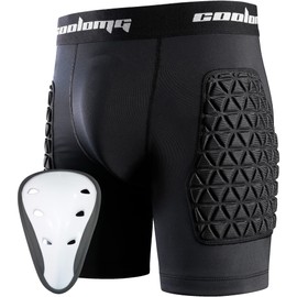 COOLOMG Boys Padded Compression Shorts with Groin Cup Youth Athletic Protector Shorts for Baseball,Hockey,Lacrosse L