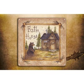 BAYABU Metal Signs Bath House Bear Room Wall Poster Tin Sign Farmhouse Bathroom Old Country Home Decor 12 x 12 inches