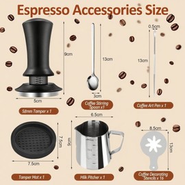 Spalivivre 22 PCS Espresso Accessories, 58mm Coffee Espresso Tamper Set, Including WDT Tool, Coffee Stirrer, Frothing Pitcher, Latte Art Pen, Tamper Mat and 16 Coffee Stencils