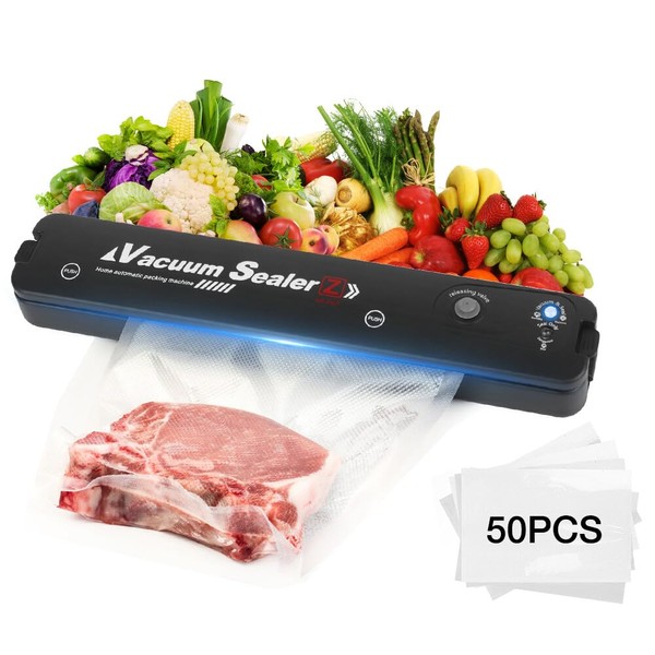 ZOYDP Vacuum Sealer Machine, Vacuum Food Sealer Machine, Vacuum Packing Machine with 50 Vacuum Sealer Bags, Automatic Vacuum Sealer for Food Preservation, One-Touch Sealing for Sous Vide Cooking