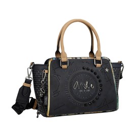 Anekke - Women's bag - Faux leather bowling bag for women with adjustable strap, 2 handles and zippers - Accessories and accessories for women - Dimensions 34 x 20 x 12 cm, colourful, navy blue