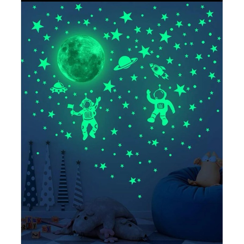 Cartoon Astronaut Planet Luminous Wall Stickers for Kids Room Decoration