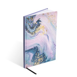 evelay 2024 2025 Diary A5 Week to View Mid Year Hardback Academic Diaries Journal Organiser with Ribbon for Student Home Office (Purple Marble)