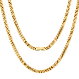 KRKC 5mm Cuban Link Chain for Men Women, 18K Gold Plated Mens Cuban Link Chain Necklaces Miami Curb Necklace for Boys Stainless Steel Necklaces Hip Hop Jewelry, 24 Inch, Anti-Tarnish