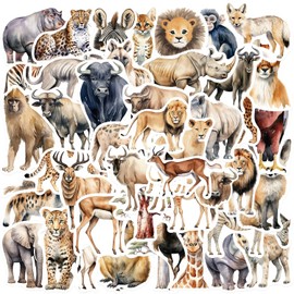 African Animals Stickers for Laptop (50 Pieces), Gift for Children, Teenagers, Adults, Boys, African Animals Stickers, Waterproof Vinyl Stickers for Scrapbooking, Skateboard, Car, Luggage