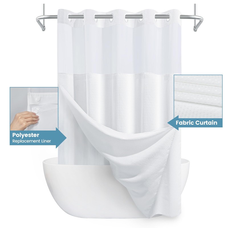 EUTXL Long No Hook Shower Curtain with Snap in Liner,230GSM