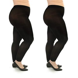 Silky Toes Womens Plus Size Opaque Microfiber Casual Footless Tights- 2 Pairs (5/6, Black)