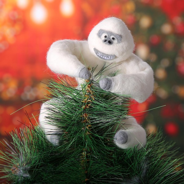Abominable Snowman Tree Topper, Handmade Needle Felted Christmas Tree Topper, Funny Novelty Snow Monster Ornaments for Christmas Holiday Home Party Decorations (Style D, One Size)
