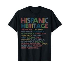 Hispanic Heritage Month Latino Countries Names Retro Vintage T-Shirt