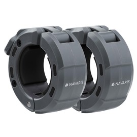 Navaris Barbell Locking Collar 2-Pack - 5cm (2") Olympic Weight Lifting Clamps with Quick Latch & Magnetic Design - Easy-Use Gym Clips - Lightweight Clips for Bar - Grey/Black