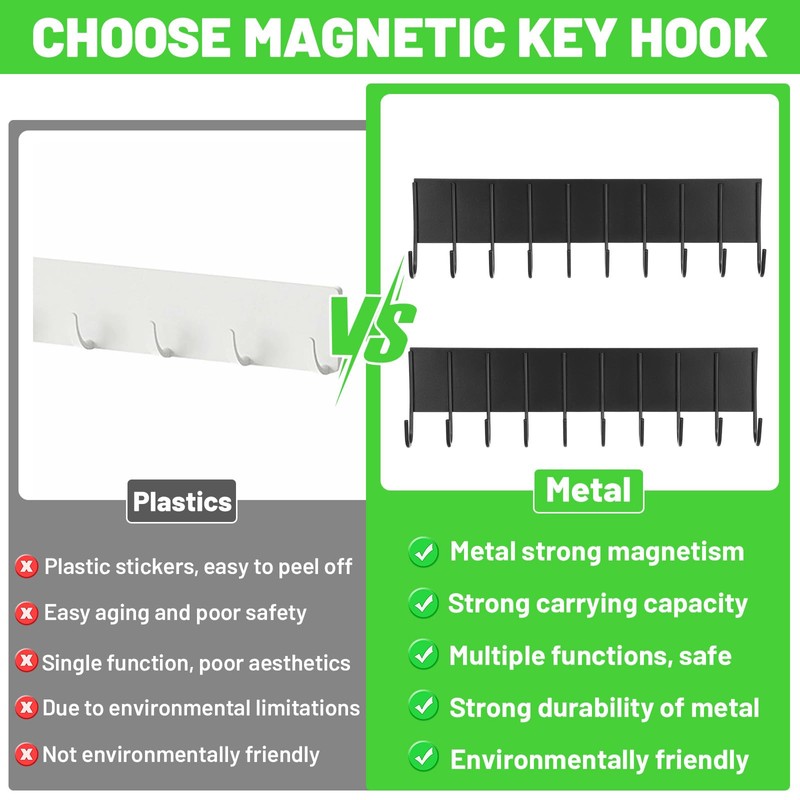 6 Pcs Magnetic Key Holder for Fridge with 10 Hooks,