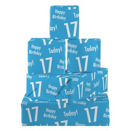Hunts England - 5 Sheets Of 17th Birthday Blue Fun Wrapping Paper For Boy - Includes 5 Gift Tags - Age 17 Male Folded Gift Wrap - Urban Colour Collection - Age Seventeen Gift Wrap For Boys
