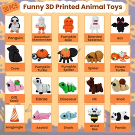 Pixnest 19pcs 3D Printed Animals, Mini 3D Printed Toys Articulated Toy