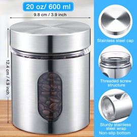 Mimorou 6 Pack Kitchen Canisters Set Airtight Coffee Sugar Tea Candy Storage Jars with Window Glass Stainless Steel Containers with Lids for Flour Cookies Spices Grains Kitchen Decorations(20 oz)