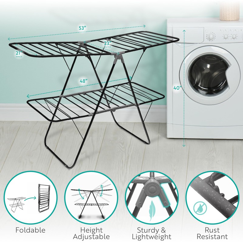 Brookstone 2 Tier Folding Rack – Indoor/Outdoor Collapsible Clothes Dryer