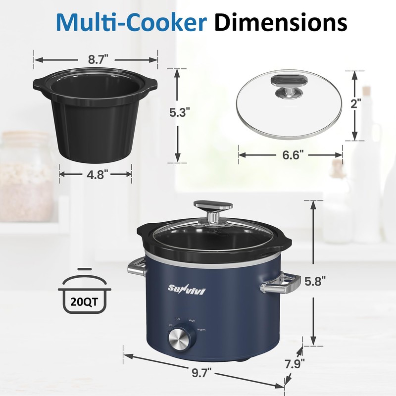 Sunvivipro 2QT Small Slow Cooker with Removable Ceramic Pot, Food