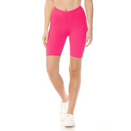 Leggings Depot Women's Buttery Soft Fashion Biker Shorts Athletic Shorts for Yoga, Neon Fuchsia, Small