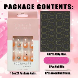 24pcs Valentines Nails Press on Nails Medium Coffin Fake Nails Glue on Nails Heart Nails with Diamond Design Valentines Day Nails Heart Full Cover False Nails for Women and Girls DIY Manicure Decor