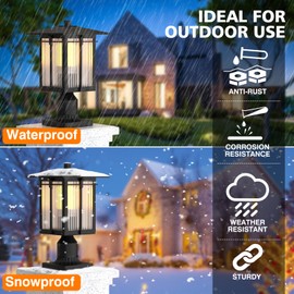 Yoenecea Modern Outdoor Post Light, Aluminum Lamp Post Light Fixture with Ribbed Glass, Soptted Black Outside Pole Lighting with 3-Inch Pier Mount Base for Yard Porch Pathway (15.8''H, 1 pc)