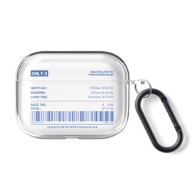 ONLYOU Airpods Pro Case, Stylish, Korean Airpods Pro2 Case, Cute, Clear, Transparent, TPU Receipt, Barcode Design, Airpods Pro Cover, Earphone Case, Carabiner (AirpodsPro (1/2nd Generation), Blue)