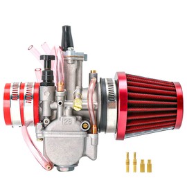 Carburetor Carb with Intake Manifold Air Filter Spare main jet Kit Universal Suitable For 2t/4t Scooter Motorbike Motorcycle Mped Speedboat ATV UTV Go Kart Accessories （P-W-K 21-34mm） (28mm, Red)
