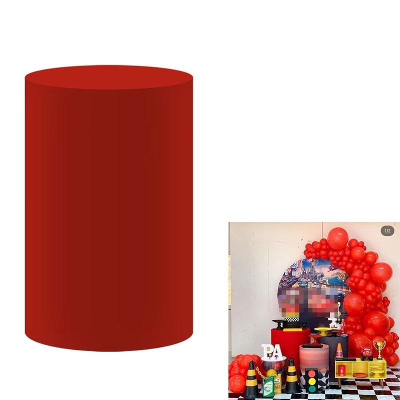 KONPON 5pc Red Cylinder Pedestal Display Covers for Birthday Parties,