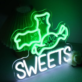 KODGGHK Sweets Neon Sign for Wall Decor, Dimmable Smoke Shop Candy Neon Lights for Weed Store, Business,Man Cave,Bar Pub,Smoking Lounge or Party Decor (Green & White)
