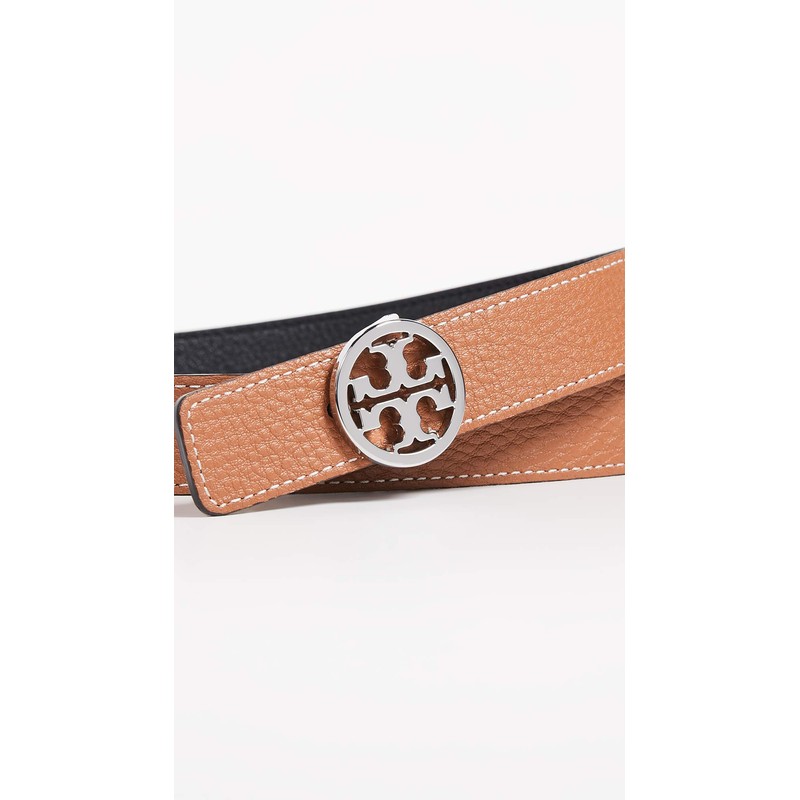 Tory Burch Women's 1" Miller Reversible Belt, Black/Silver, S