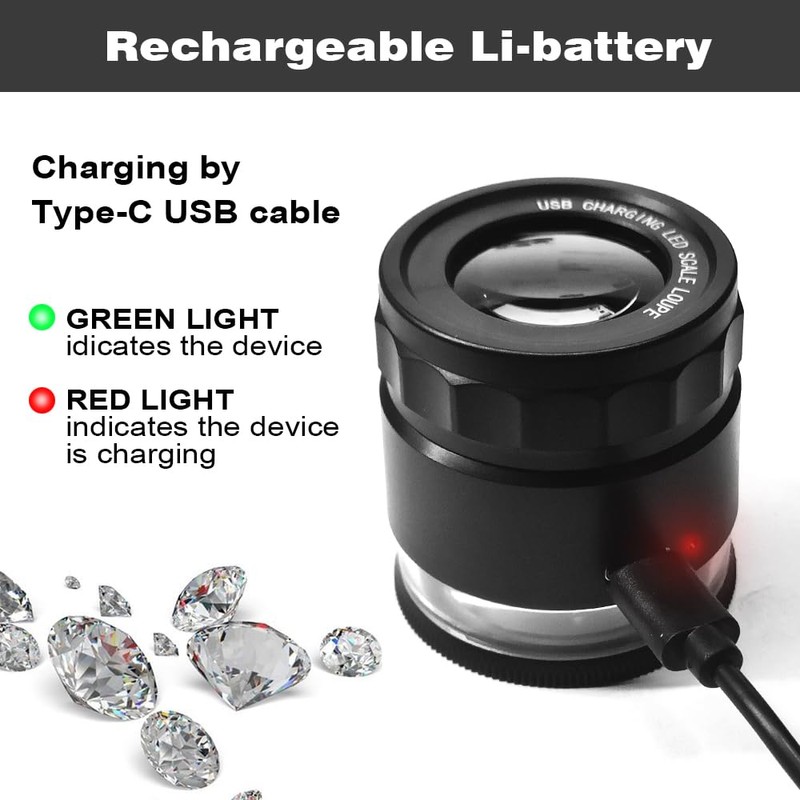 10x Loupe Magnifier Rechargeable Jewelers Loupe with UV and LED