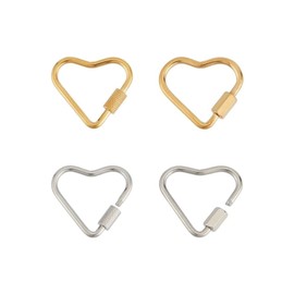 UNICRAFTALE 4Pcs 2 Styles 2 Colors 304 Stainless Steel Screw Carabiner Lock Charms Metal Heart Clasp 18K Gold Plated Keychain Clasps Heart Keychain Hook Pendants for DIY Necklaces Jewelry Making