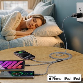 Xnewcable Multi Charging Cable 4ft 2Pack 3 in 1 Charger Cord, Multiple Rapid Nylon Braided Cable USB Charging Cable Multi Phone Charger Cord with Type C Micro Lightning USB Connectors for Cell Phones