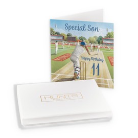 Hunts England - Boxed 11th Son Cricket Birthday Card - Milo's - Age 11 Birthday Card For Son - For 11 Year Old Cricket Fan - Age Eleven - In Keepsake Box