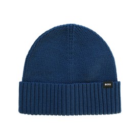 BOSS Men's Fold Over Knitted Beanie Hat Fati_O, (UK, Alpha, One Size, Standard, Navy)