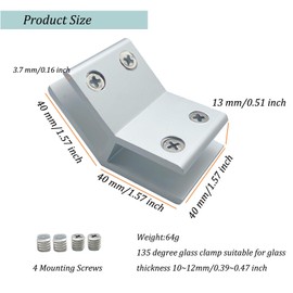 Gxeabg 4PCS 135 Degree Glass Clamp, Adjustable Aerometal Double Side Shelf Support Bracket, Shower Door Brackets for 10-12mm Thickness, Shelves Clamp for Any Interior Remodel Project