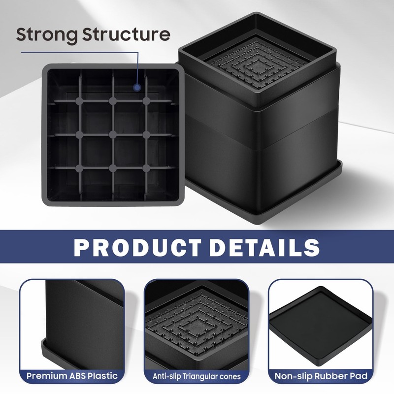 MixDora Bed Risers 2, 3 Inch Square Stackable Furniture Risers
