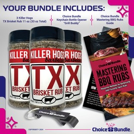 Killer Hogs TX Brisket Rub - Texas Style Premium BBQ Seasoning 3 pk (33 oz) + Barbecue Masters & Bottle Opener (5 Items)!